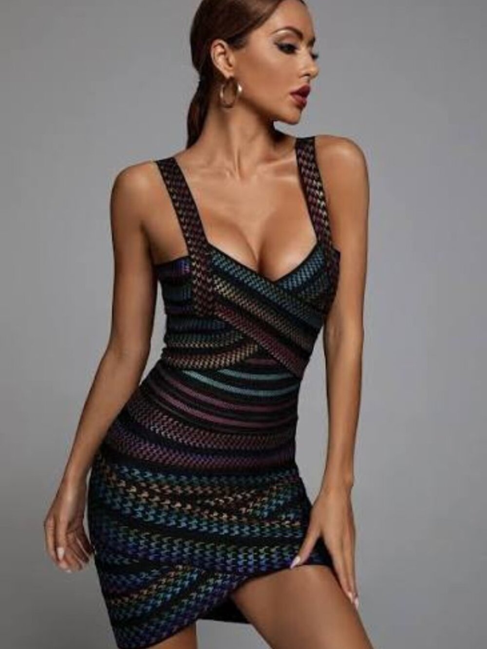 Bella Barnett Rainbow Bandage Dress Bodycon Club Party size Large NWT
